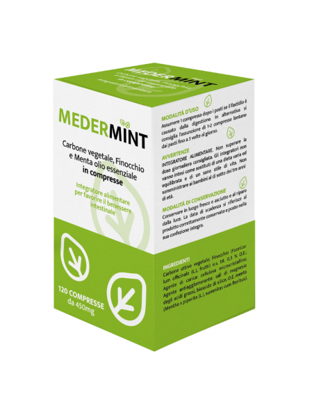 Medermint carbone vegetale per il benessere intestinale e per il meteorismo 120 compresse 450mg