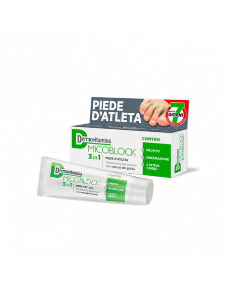 Dermovitamina micoblock 3 in 1 piede d'atleta per le micosi del piede crema 30ml