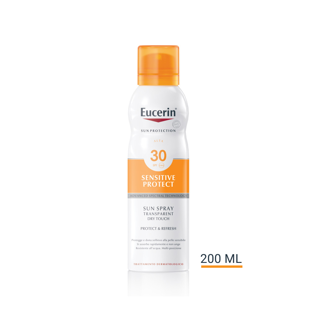 Image of Eucerin Sun Protection Sensitive Protect spray corpo solare secco e trasparente per pelle sensibile SPF30 200ml cod085