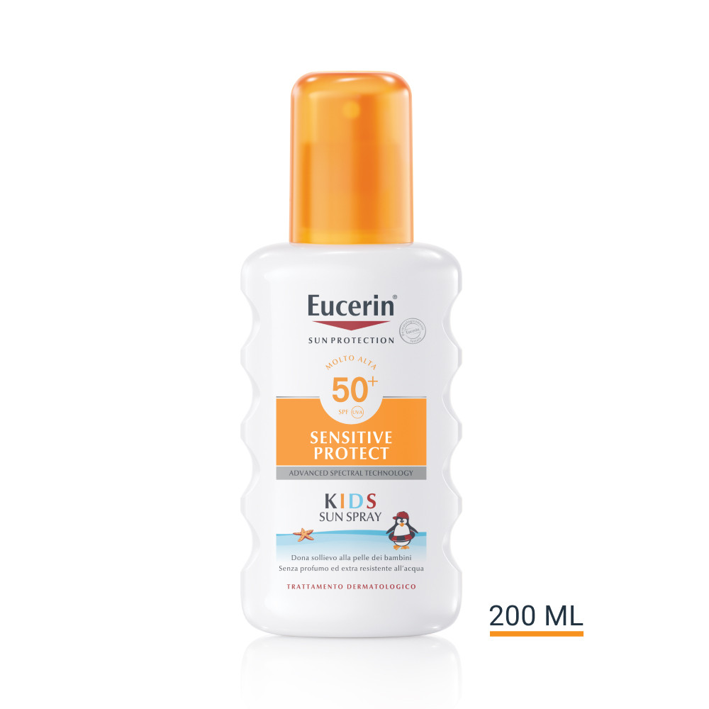 Image of Eucerin Sun Protection Sensitive Protect Kids spray corpo solare resistente all'acqua e senza profumo SPF50+ 200ml cod085