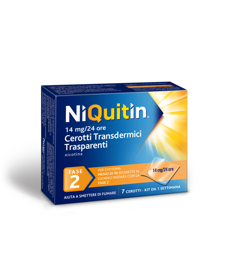Image of Niquitin cerotti 24 ore 2° fase per aiutare a smettere di fumare 14mg 7 cerotti transdermici cod085