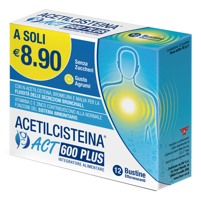 Acetilcisteina Act 600 plus fluidificante delle secrezioni bronchiali 12 bustine
