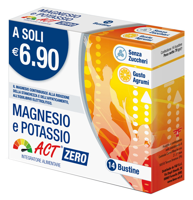 Image of Magnesio e Potassio Act Zero Zuccheri contro stanchezza e affaticamento 14 bustine cod085