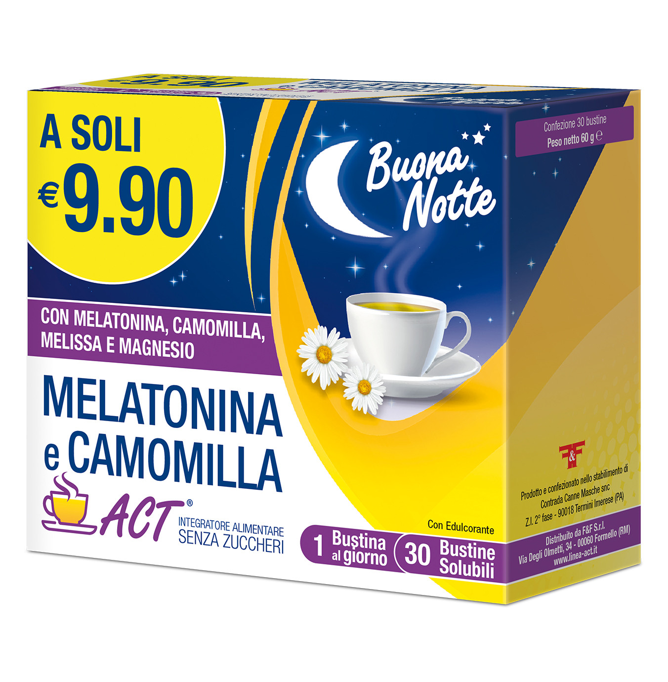 Image of Melatonina e Camomilla Act bevanda solubile per ridurre il tempo di addormentamento 30 bustine cod085