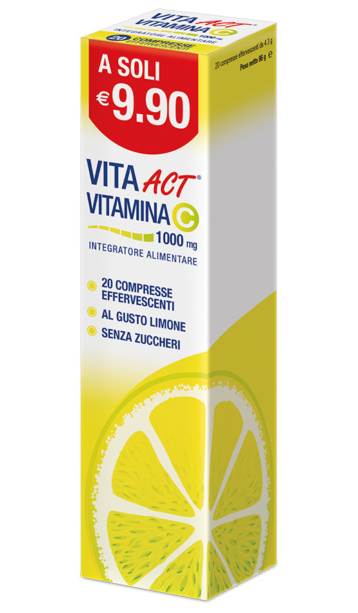 Image of Vita Act Vitamina C 1000 mg senza zuccheri per il sistema immunitario 20 compresse effervescenti cod085