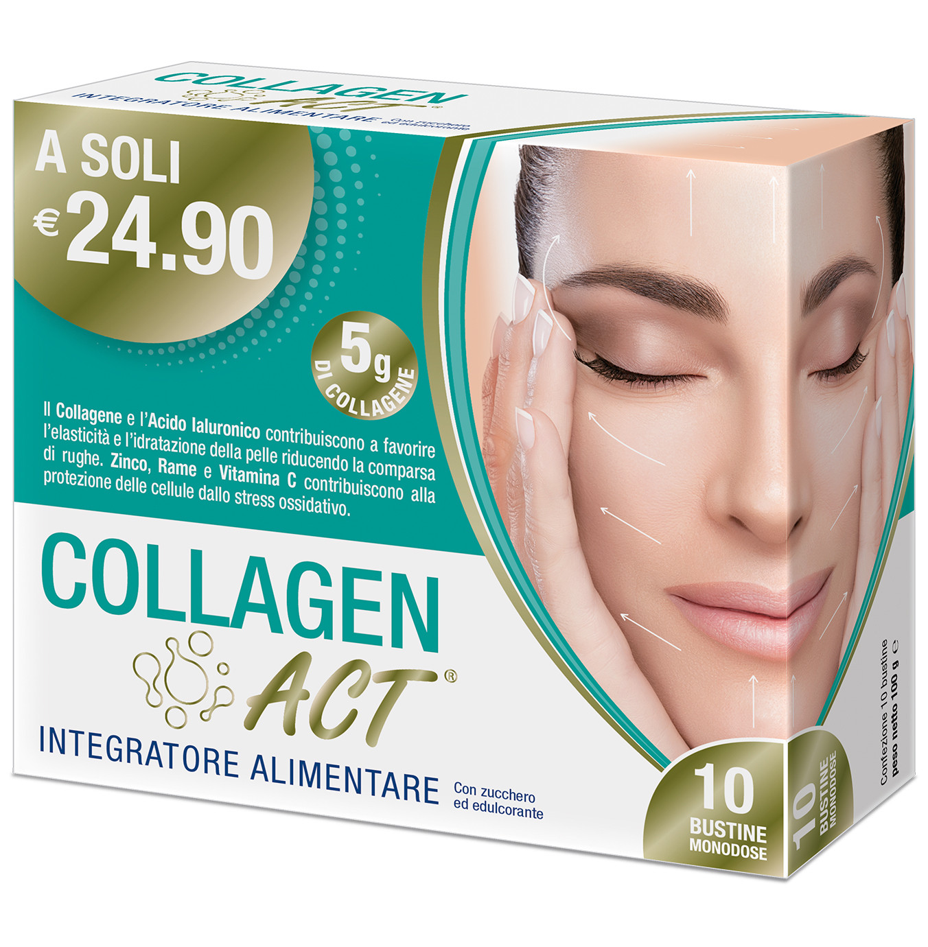 Image of Collagen Act antiossidante per l'elasticità e l'idratazione della pelle 10 bustine cod085