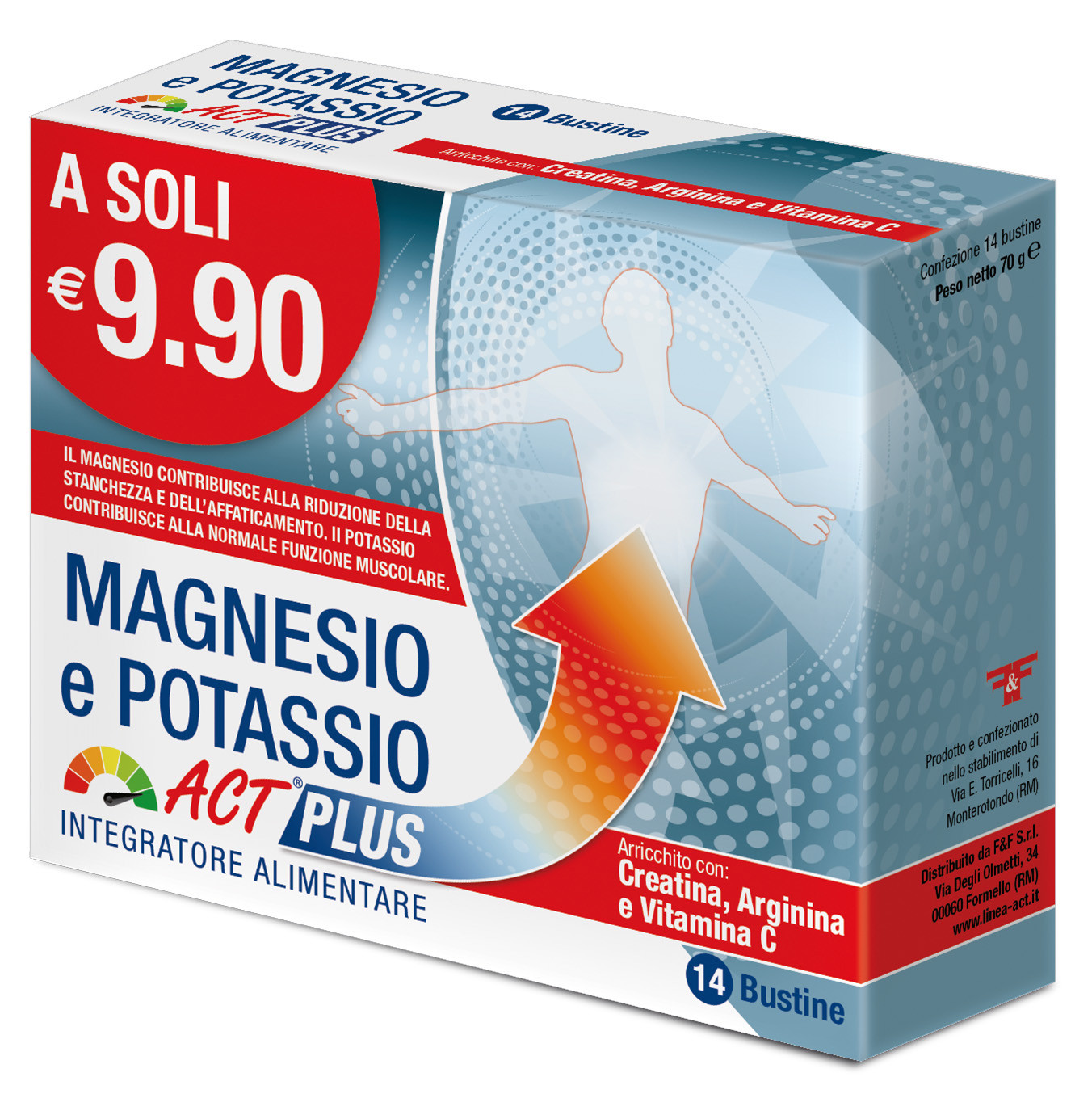 Image of Magnesio e Potassio Act Plus contro stanchezza e affaticamento 14 bustine cod085