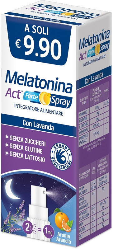 Image of Melatonina Act Forte Spray per ridurre il tempo di addormentamento gusto arancia 15ml cod085