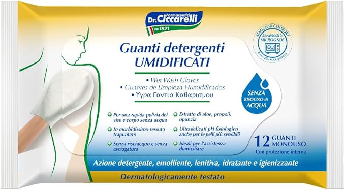 Ciccarelli guanto detergente umidificato igienizzante 12 pezzi