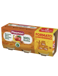 Plasmon omogeneizzato banana mela biscotto e miele 3 vasetti da 120g
