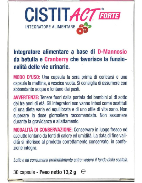 Cistit Cistit Act Forte contro la cistite per favorire le vie urinarie 30 capsule