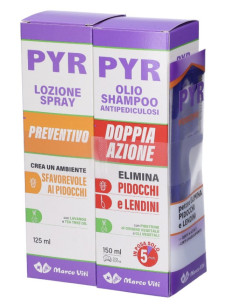 Pyr kit olio shampoo, spray preventivo e pettine