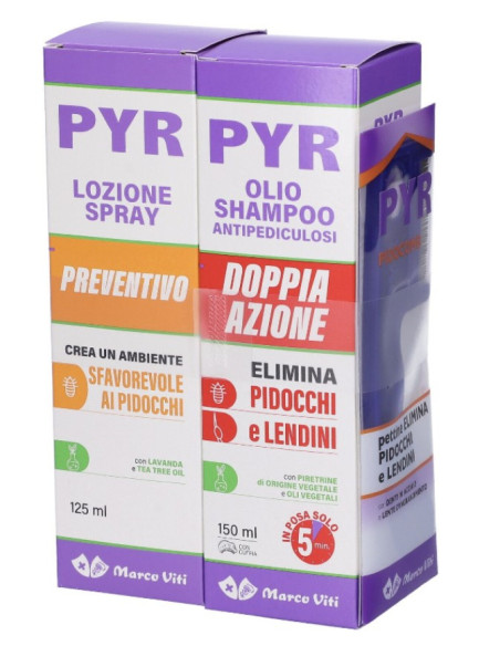 Pyr kit olio shampoo, spray preventivo e pettine