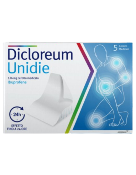 Dicloreum unidie 136 mg cerotti medicati per mal di schiena e dolori articolari 5 pezzi
