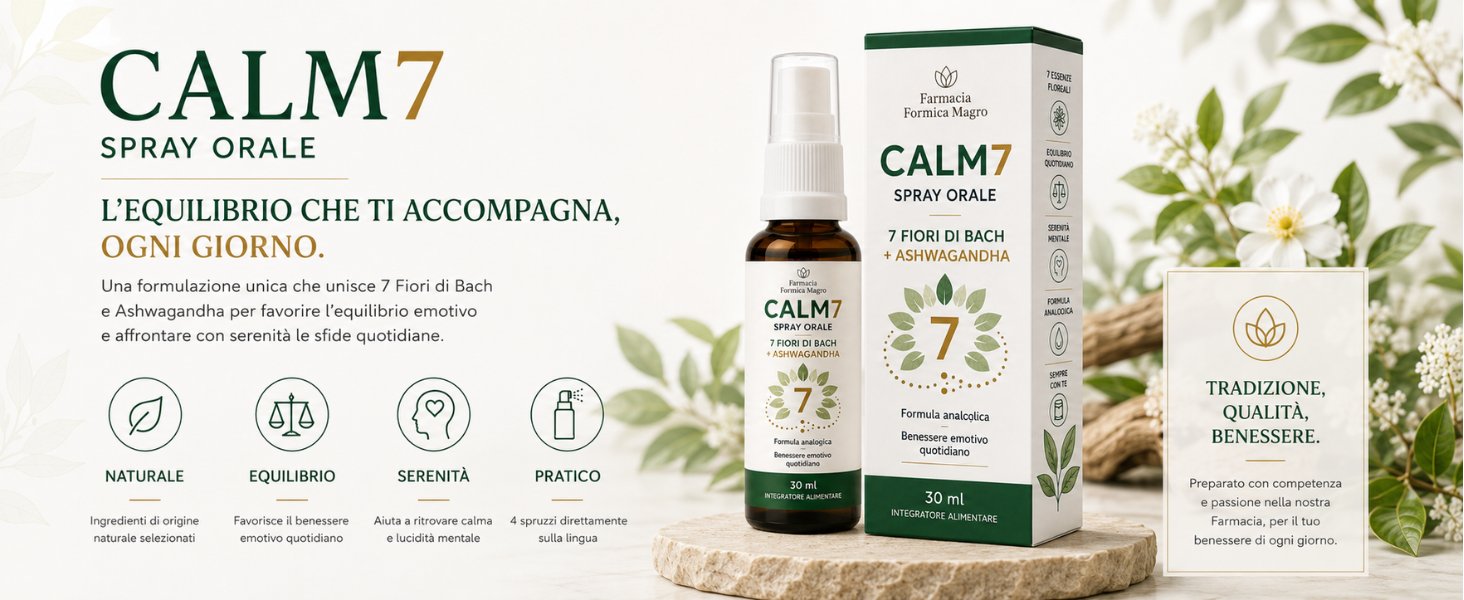 CALM7 Spray Orale - Farmacia Formica Magro CALM7 Spray Orale 30 ml, Fiori di Bach con Ashwagandha