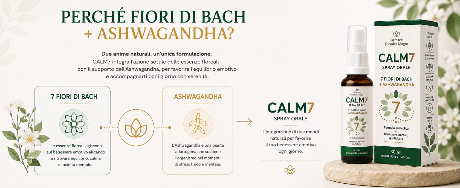 CALM7 - Fiori di Bach e Ashwagandha CALM7 Spray Orale 30 ml, Fiori di Bach con Ashwagandha