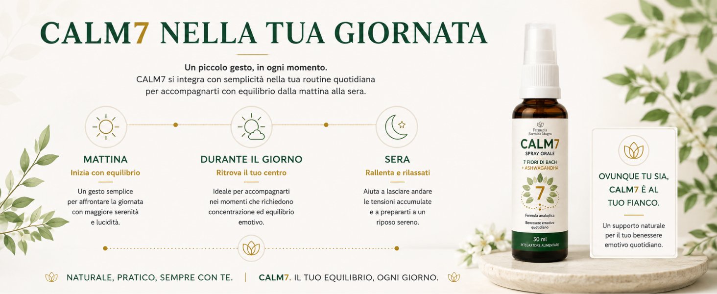 CALM7 nella tua giornata CALM7 Spray Orale 30 ml, Fiori di Bach con Ashwagandha