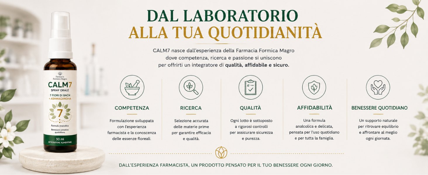 Dal laboratorio alla tua quotidianità - Farmacia Formica Magro CALM7 Spray Orale 30 ml, Fiori di Bach con Ashwagandha